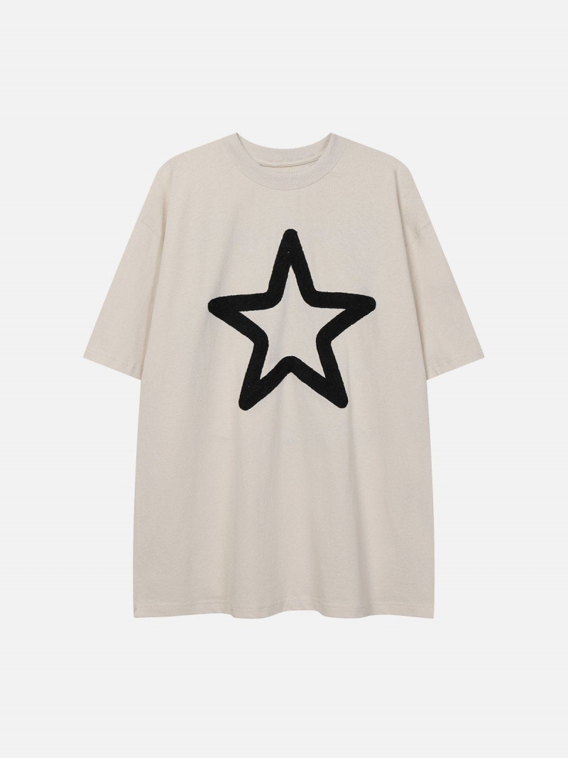 Bleu  T Shirts Aelfric Eden Star Embroidery Coton Tee - GJV-8206748